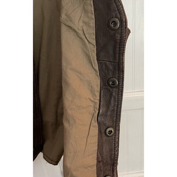 Vintage STRUCTURE Leather Men's Vest Small Snap Brown Riding Biker Western Rodeo - Picture 11 of 13